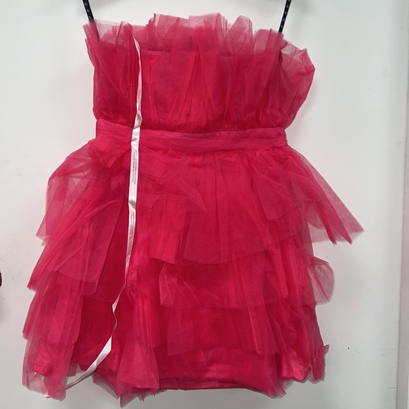 Missguided Pink Bandeau Ruffle Dress Tulle Size US 8 - Picture 4 of 14